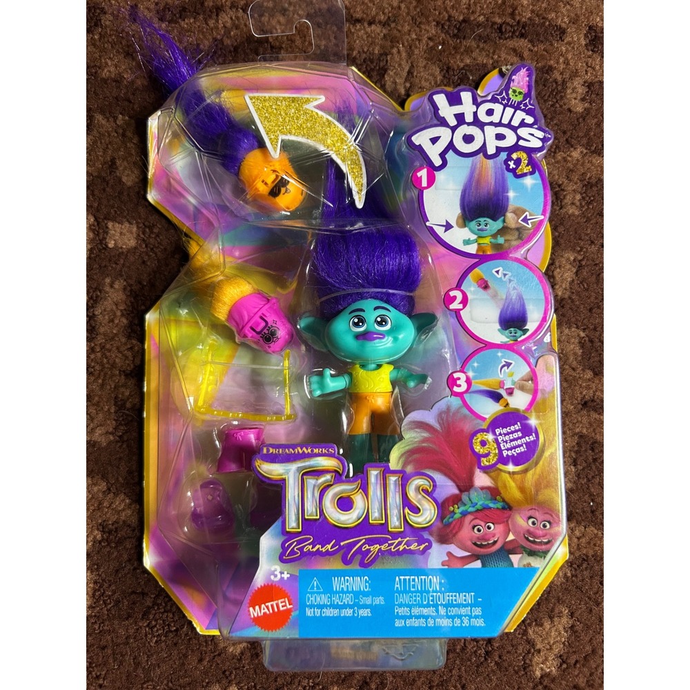 Mattel‎ Trolls Band Together Hair Pops Branch Doll Toy Set HNF12 Purple Hair NEW